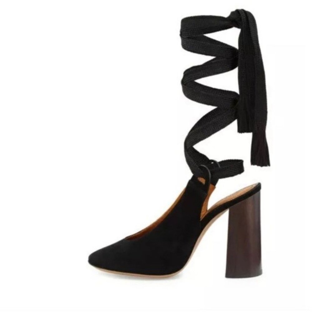 Brand New in Box CHLOE Suede Block-Heel Leg-Wrap Pumps sz 35
